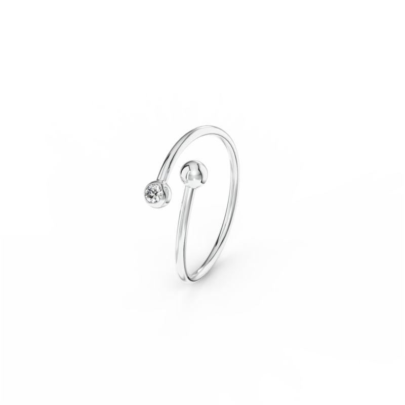 Prsten Swirl - bílé zlato, bílý diamant