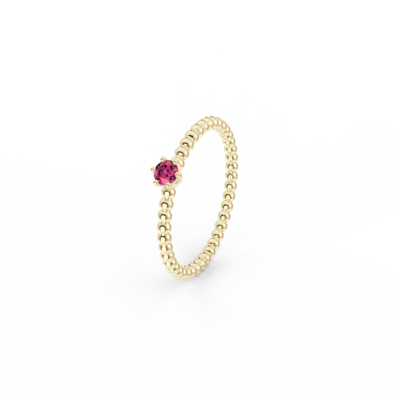 Prsten Bubbles 3 - žluté zlato, rubín