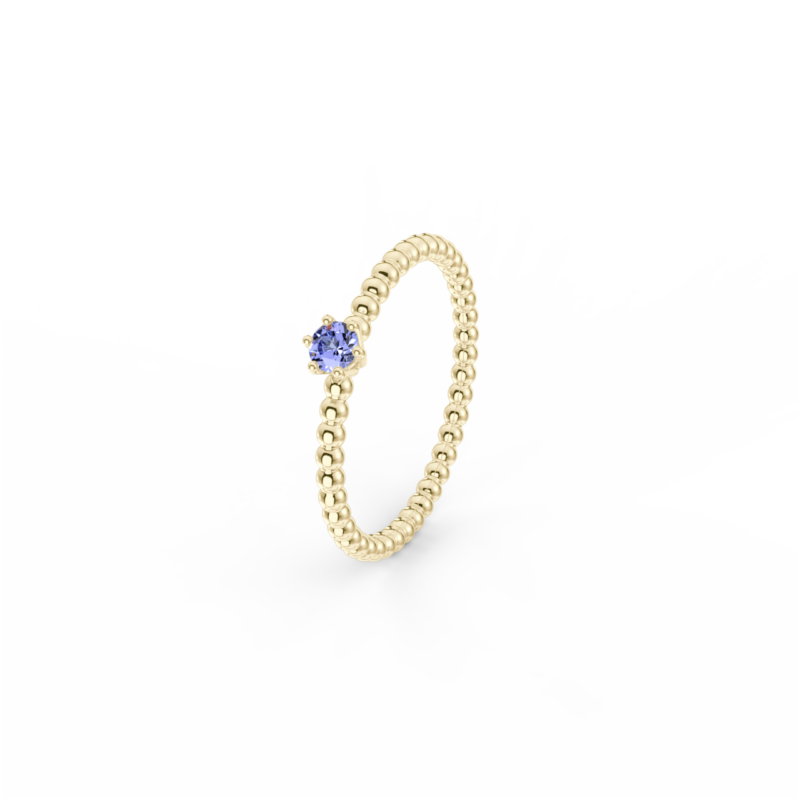 Prsten Bubbles 3 - žluté zlato, tanzanit