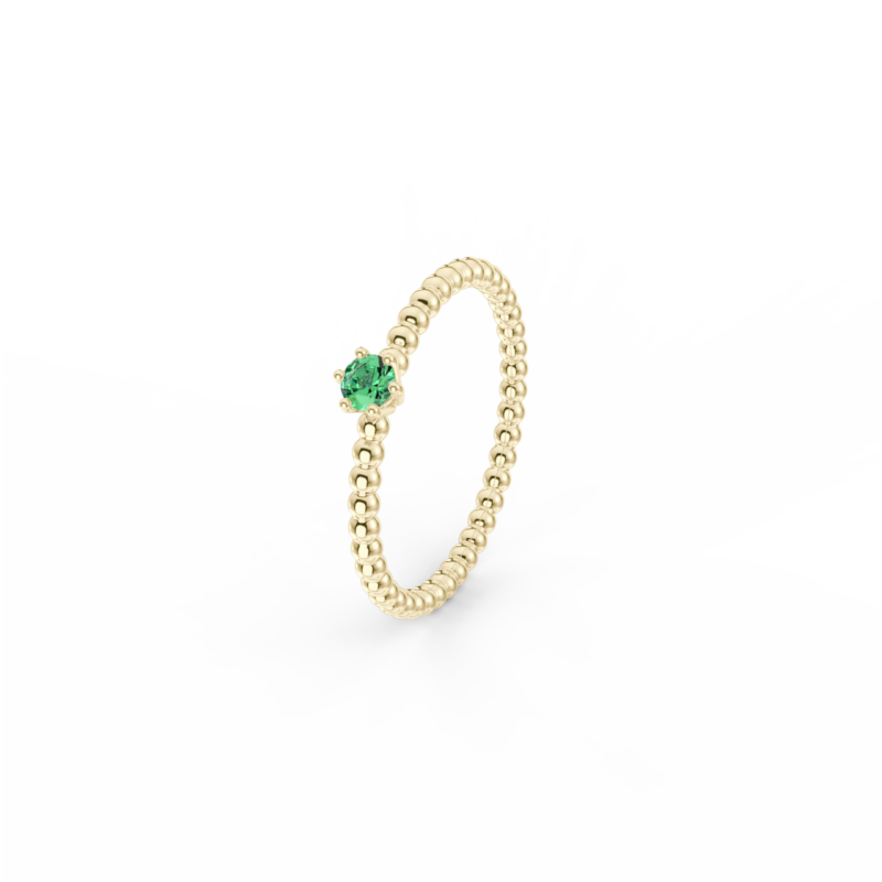 Prsten Bubbles 3 - žluté zlato, smaragd