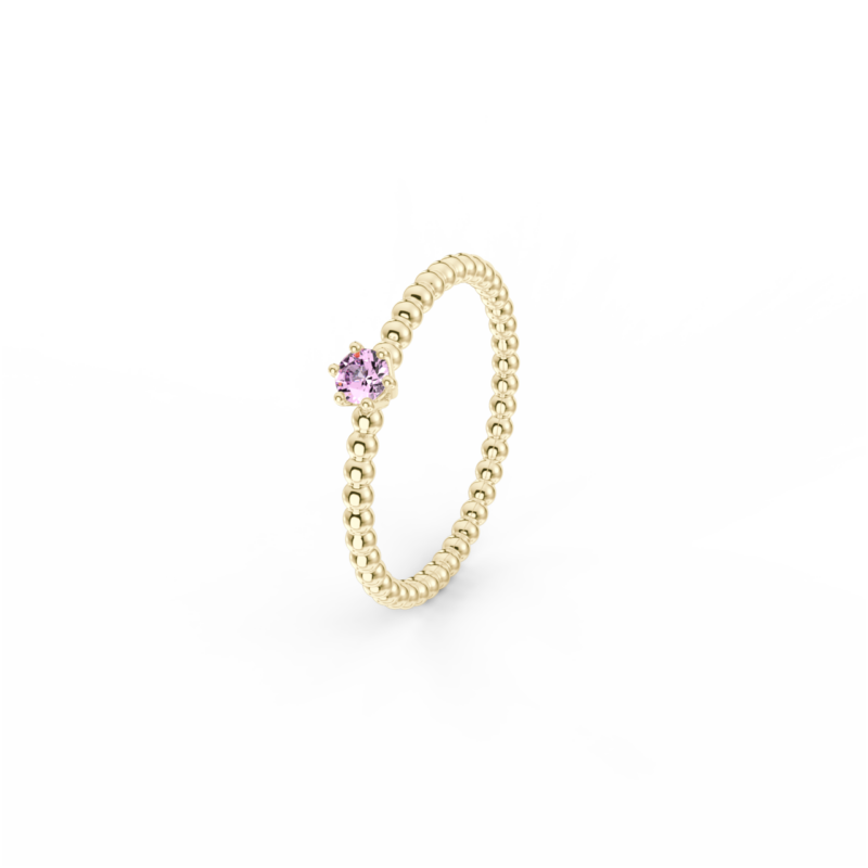 Prsten Bubbles 3 - žluté zlato, růžový safír