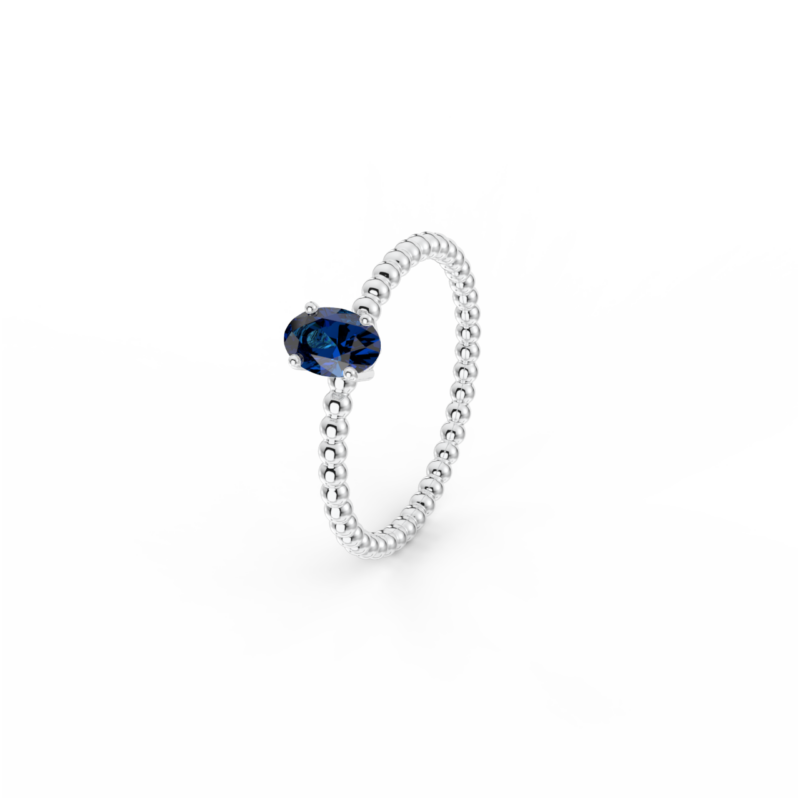 Prsten Bubbles Oval - bílé zlato, modrý safír