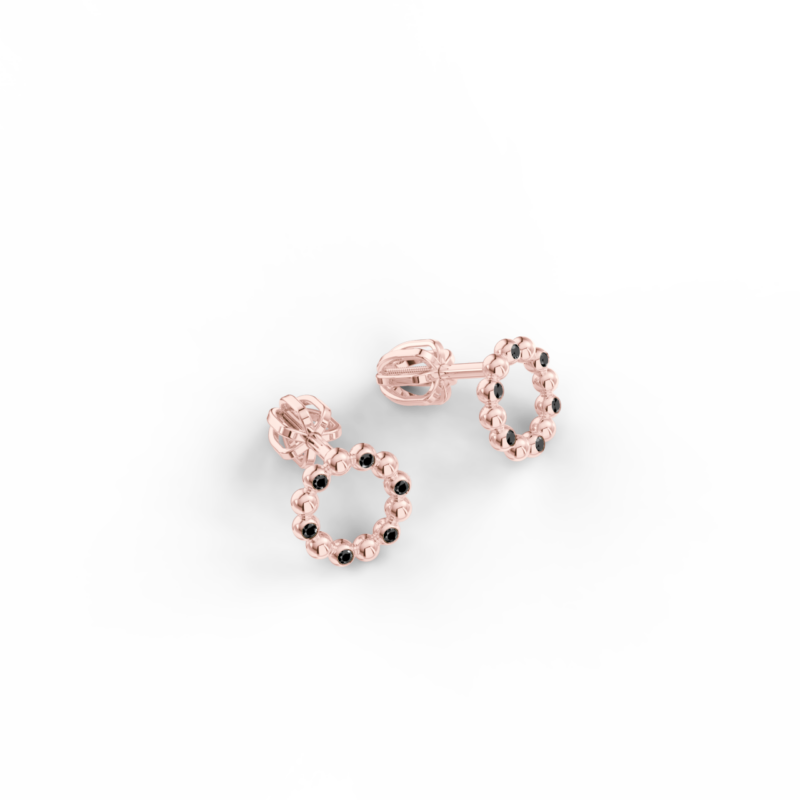 Náušnice Circle B - růžové zlato, černý diamant