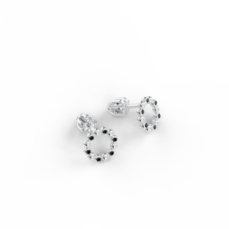 Náušnice Circle B - bílé zlato, černý diamant