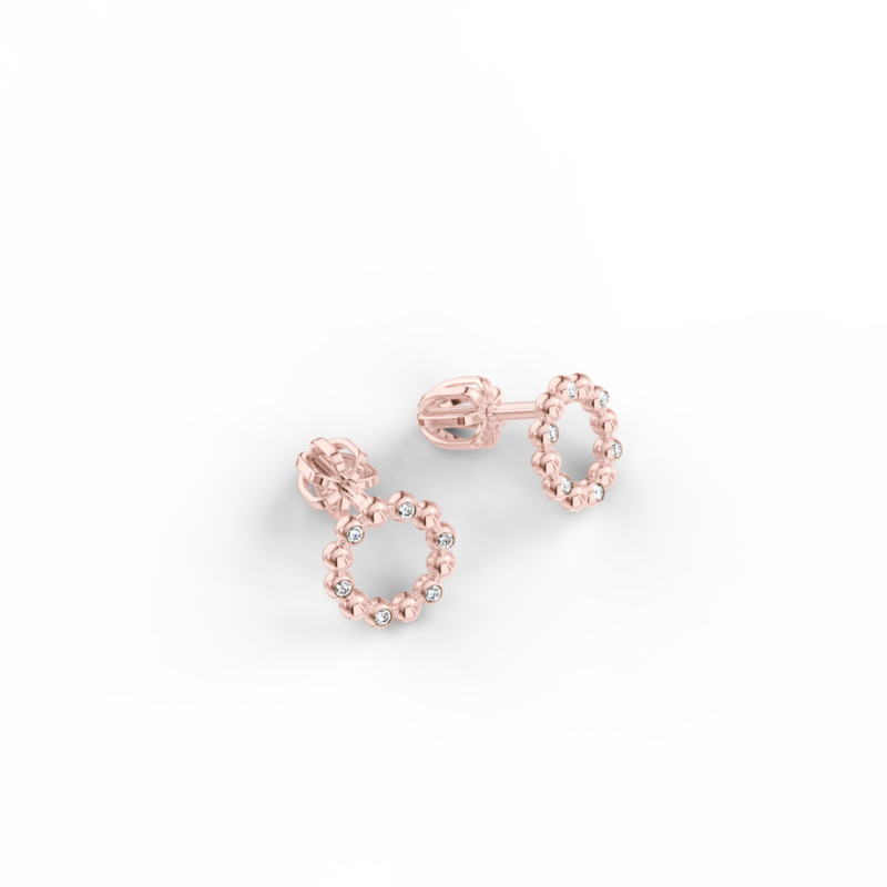 Náušnice Circle B - růžové zlato, bílý diamant
