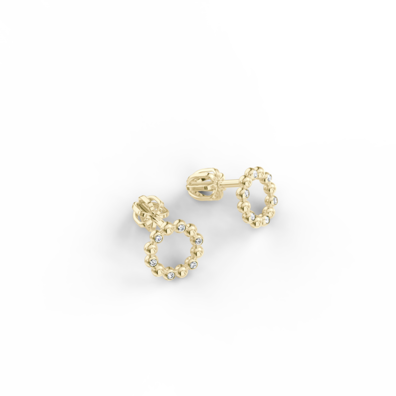 Náušnice Circle B - žluté zlato, bílý diamant