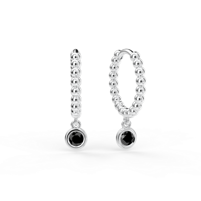 Náušnice Button B - bílé zlato, černý diamant