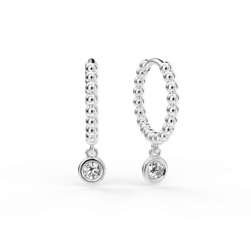 Náušnice Button B - bílé zlato, bílý diamant