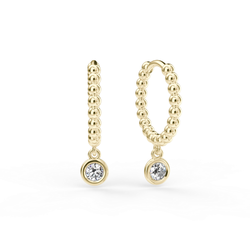 Náušnice Button B - žluté zlato, bílý diamant