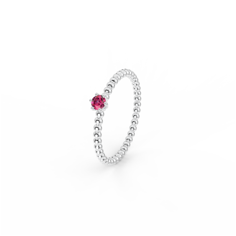 Prsten Bubbles 3 - bílé zlato, rubín