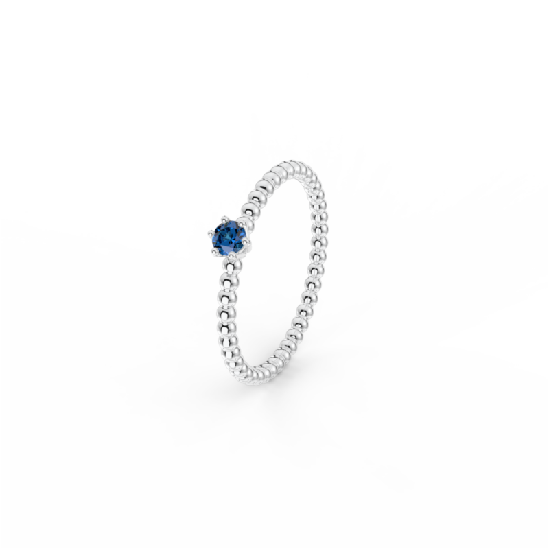 Prsten Bubbles 3 - bílé zlato, modrý safír