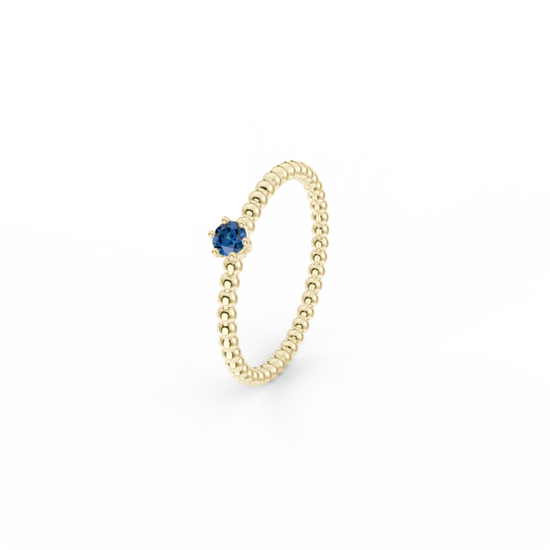 Prsten Bubbles 3 - žluté zlato, modrý safír