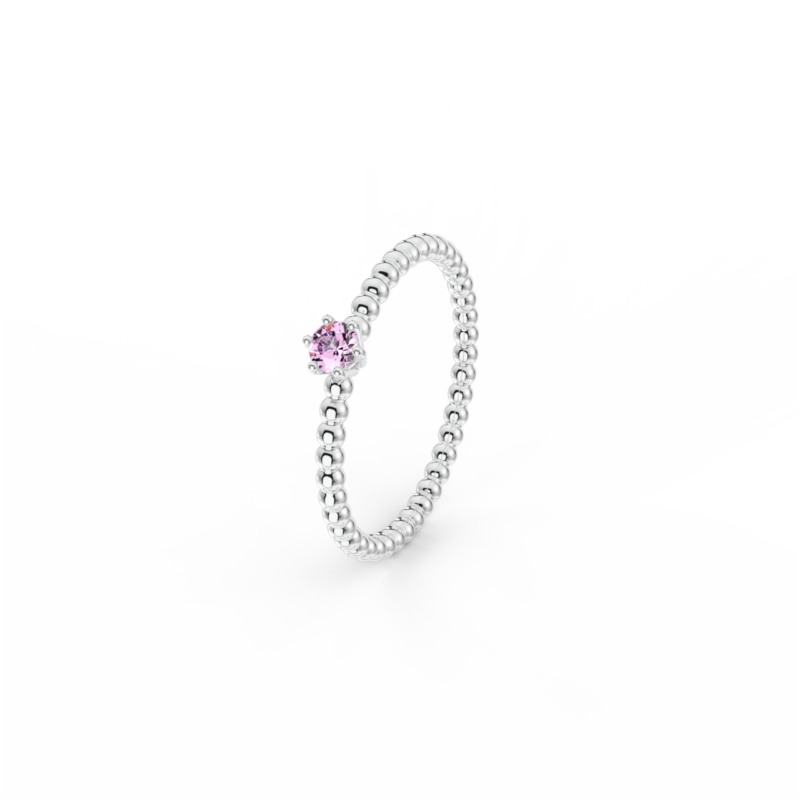 Prsten Bubbles 3 - bílé zlato, růžový safír