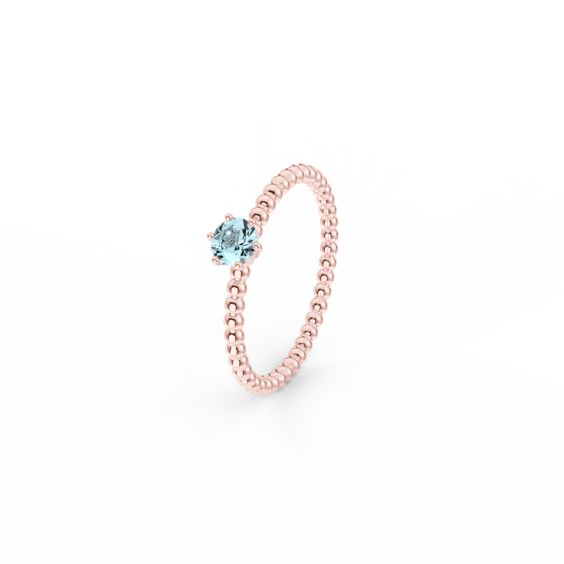 Prsten Bubbles 4 - růžové zlato, akvamarín