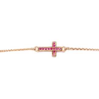 Náramek Cross, růžové zlato, rubíny